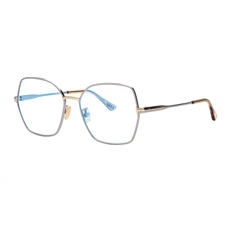 Tom Ford Eyeglasses Butterfly Full Rim, Shiny Light Ruthenium Frame and Clear Blue Light Block Lens FT5876-B014