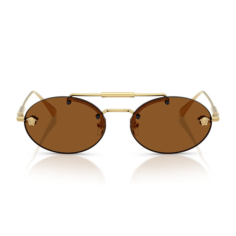 Versace Sunglasses Oval Rimless, Gold Frame and Brown Lens VE22951002/73