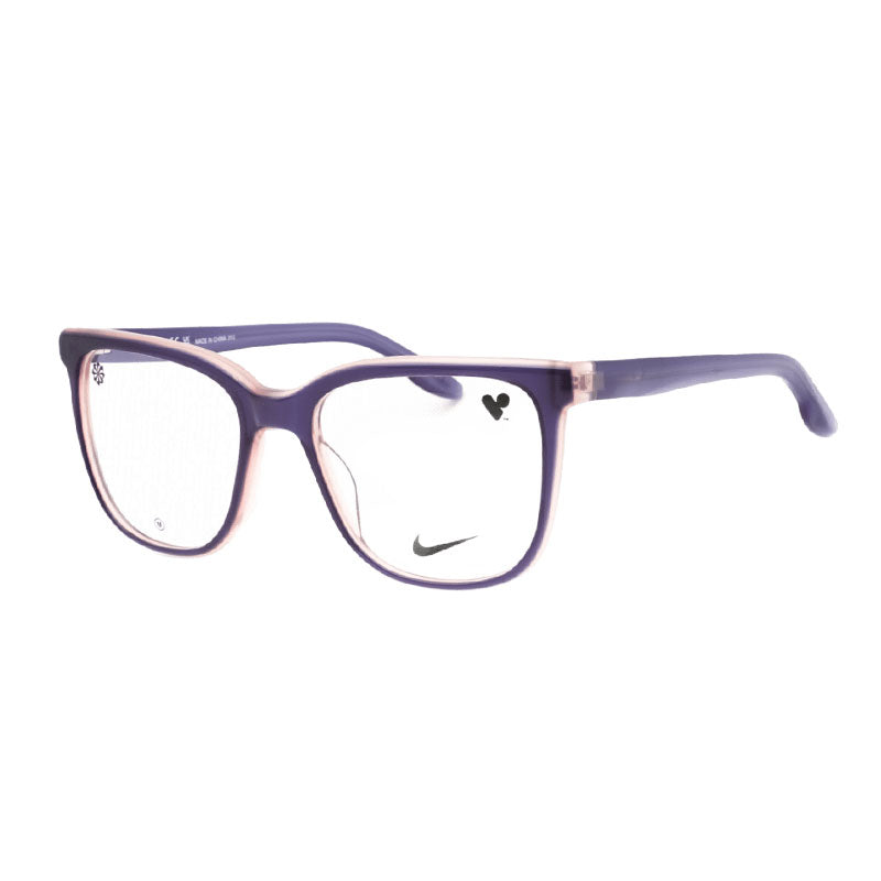 Nike Eyeglasses Square Full Rim, Milky Grape Laminate Frame and Clear Demo Lenses Lens NIKE7166512
