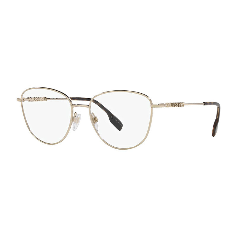 Burberry Eyeglasses Cat Eye Full Rim, Light Gold Frame and Clear Demo Lenses Lens BE13761340