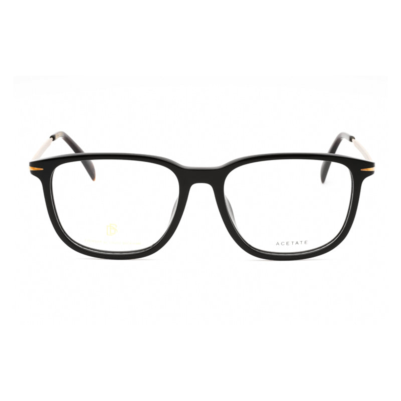 David Beckham Eyeglasses Rectangle Full Rim, Black/Gold Frame and Clear Demo Lenses Lens DB7074/F02M200