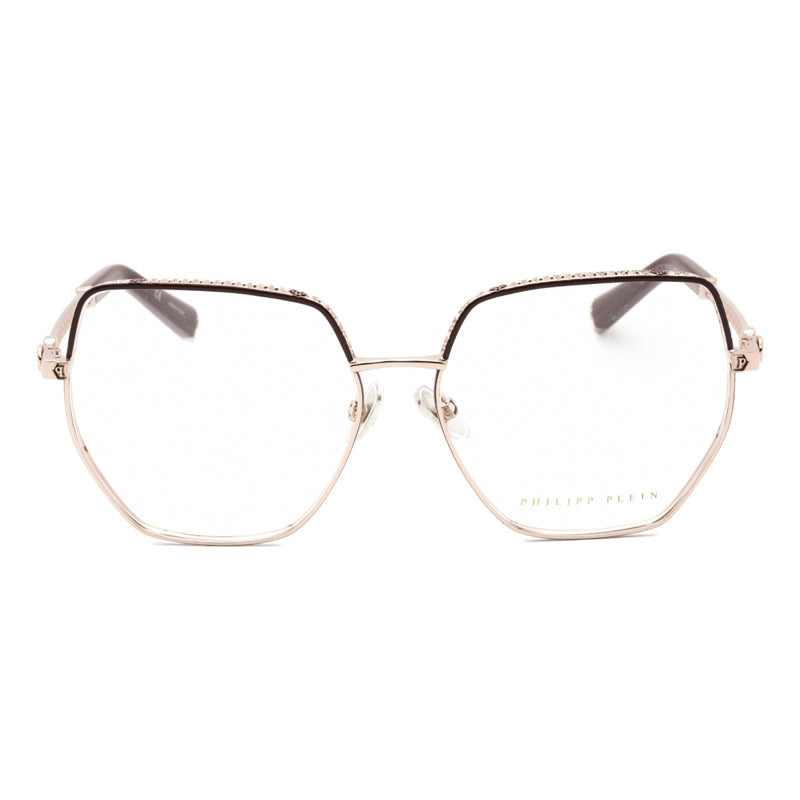 Philipp Plein Eyeglasses Butterfly Full Rim, Shiny Red Gold Frame and Clear Demo Lenses Lens VPP054S0K99
