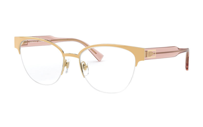 Versace Eyeglasses Cat Eye Semi Rim, Pink Frame and Clear Demo Lenses Lens VE12651463
