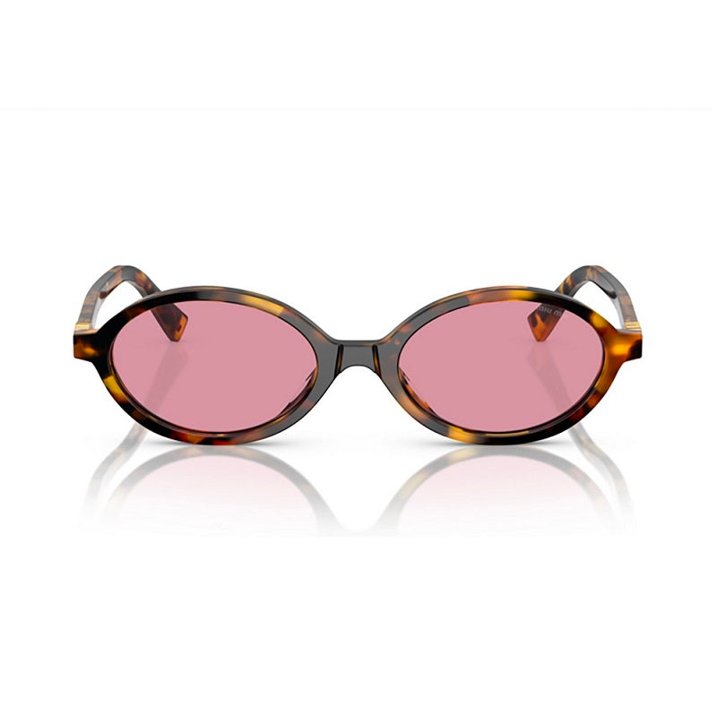 Miu Miu Sunglasses Oval Full Rim, Honey Havana Frame and Dark Pink Mirror Silver Internal Lens MU04ZSFVAU50D