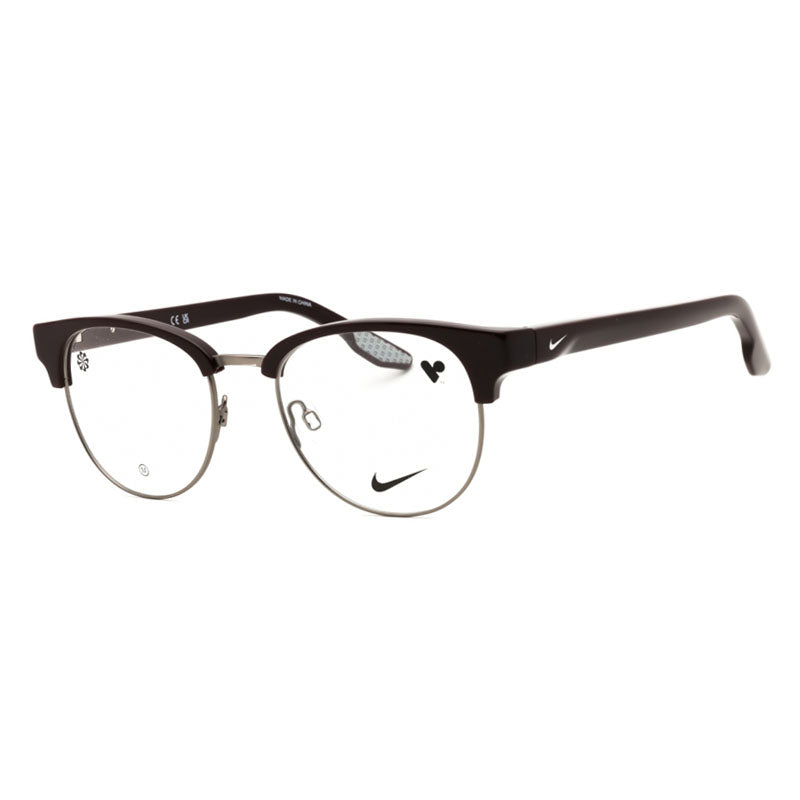 Nike Eyeglasses Browline Full Rim, Burgundy/Silver Frame and Clear Demo Lenses Lens NIKE8402605