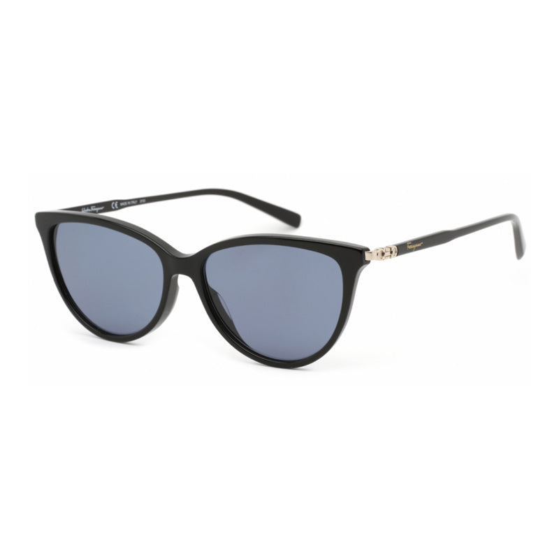 Ferragamo Salvatore Ferragamo Sunglasses Cat Eye Full Rim, Black Frame and Blue Lens SF2870S001