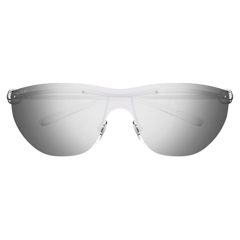 Gucci Sunglasses Shield Rimless, Silver Frame and Grey with Silver Mirror Lens GG1700S002