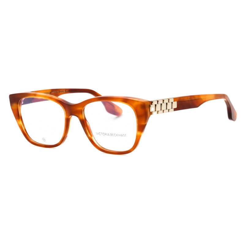 Victoria Beckham Eyeglasses Square Full Rim, Striped Blonde Havana Frame and Clear Demo Lenses Lens VB2662223