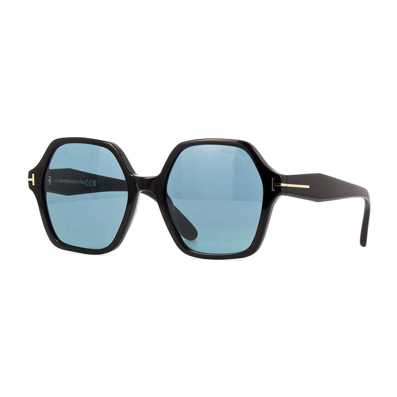 Tom Ford Sunglasses Geometric Full Rim, Shiny Black Frame and Smoke Blue Lens FT103201A