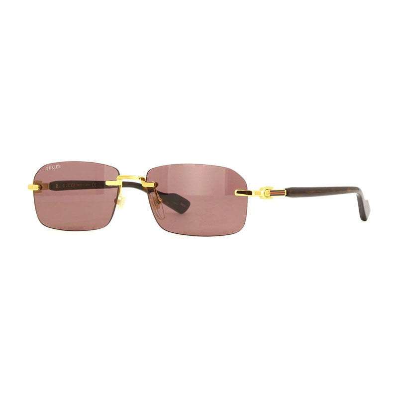 Gucci Sunglasses Rectangle Rimless, Gold/Havana Frame and Brown Lens GG1221S002