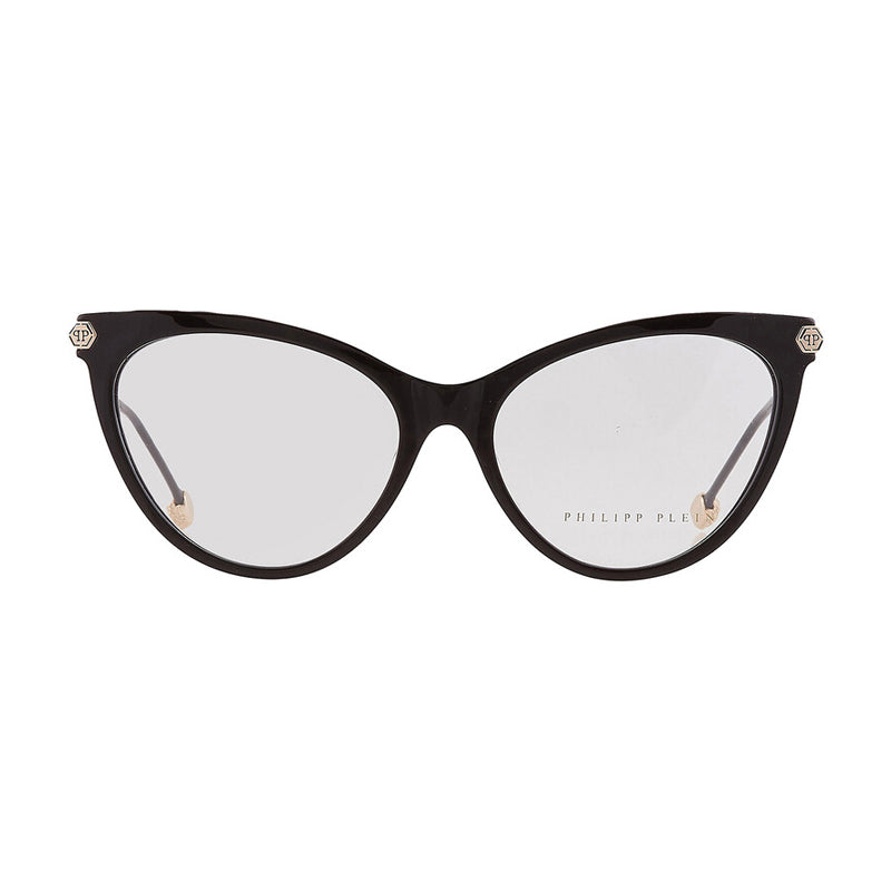Philipp Plein Eyeglasses Cat Eye Full Rim, Shiny Black Frame and Clear Demo Lenses Lens VPP037S0700