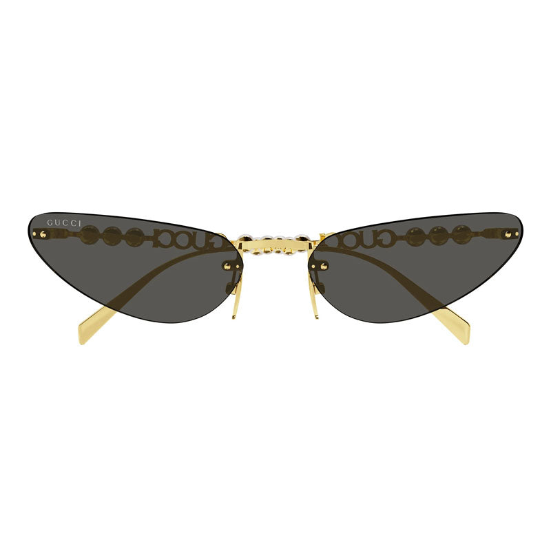Gucci Sunglasses Cat Eye Rimless, Shiny Gold with White Pearl Frame and Grey Lens GG1920S001