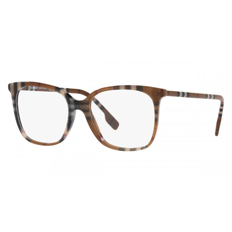 Burberry Eyeglasses Square Full Rim, Check Brown Frame and Clear Demo Lenses Lens BE23673966