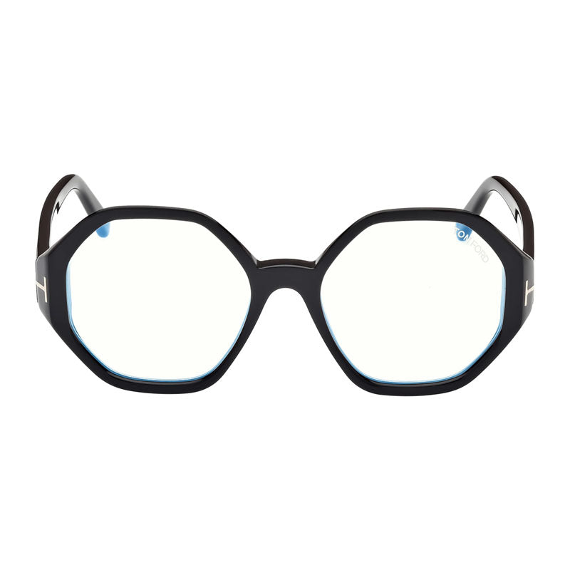 Tom Ford Eyeglasses Geometric Full Rim, Shiny Black Frame and Clear Blue Light Block Lens FT5967-B001