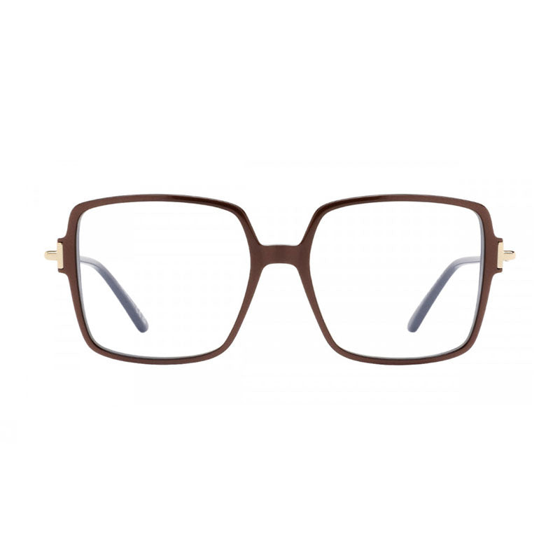 Tom Ford Eyeglasses Square Full Rim, Shiny Light Brown Frame and Clear Blue Light Block Lens FT5915-B045