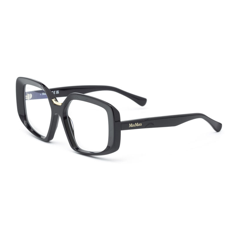 Max Mara Eyeglasses Geometric Full Rim, Shiny Black Frame and Clear/Blue-light Block Lenses Lens MM5131-B001