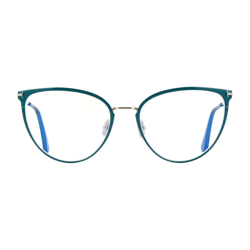 Tom Ford Eyeglasses Cat Eye Full Rim, Shiny Turquoise Frame and Clear Blue Light Block Lens FT5840-B087