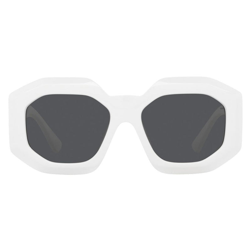 Versace Sunglasses Oval Full Rim, White Frame and Dark Grey Lens VE4424U314/87