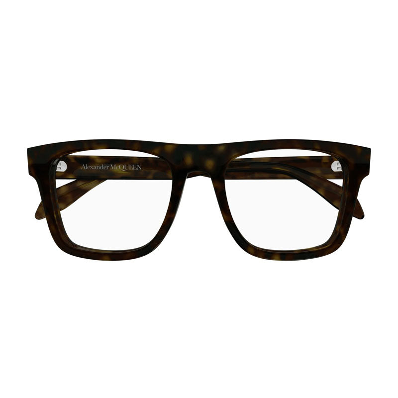 Alexander McQueen Eyeglasses Square Full Rim, Havana Frame and Clear Demo Lens Lens AM0357O002