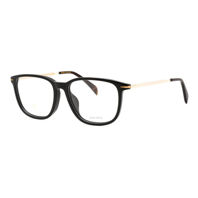 David Beckham Eyeglasses Rectangle Full Rim, Black/Gold Frame and Clear Demo Lenses Lens DB7074/F02M200