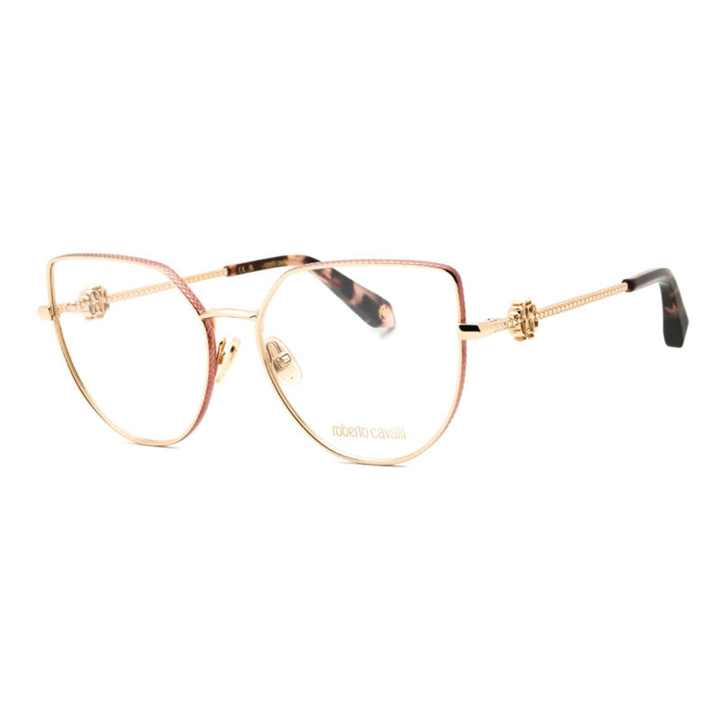 Roberto Cavalli Eyeglasses Cat Eye Full Rim, Shiny Rose Gold Frame and Clear Demo Lenses Lens VRC0480323