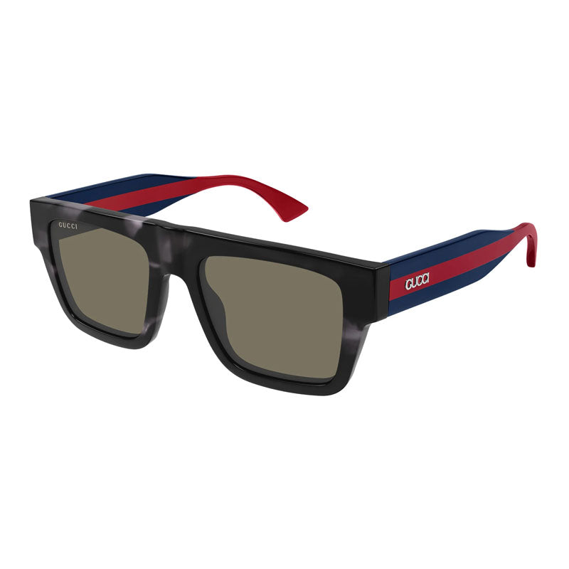 Gucci Sunglasses Square Full Rim, Havana/Blue/Red Frame and Brown Lens GG1868S004