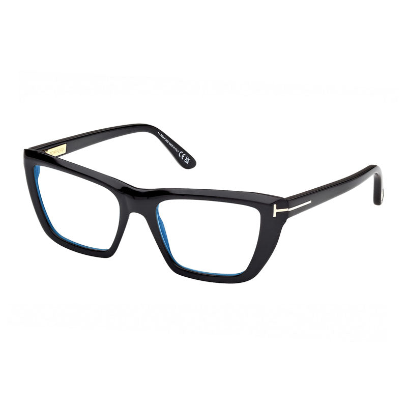 Tom Ford Eyeglasses Cat Eye Full Rim, Shiny Black Frame and Clear/Blue Light Block Lenses Lens FT6047-B001