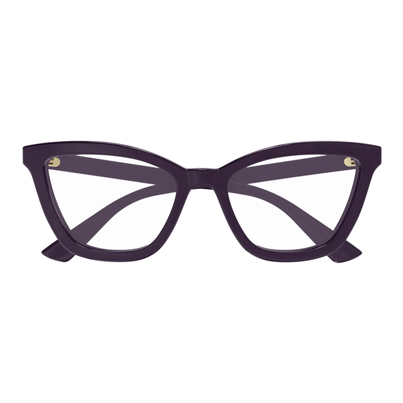 Gucci Eyeglasses Cat Eye Full Rim, Shiny Transparent Dark Purple Frame and Clear Demo Lenses Lens GG1686O011