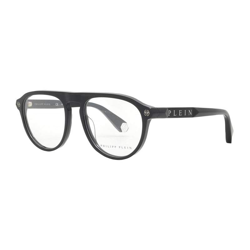 Philipp Plein Eyeglasses Rectangle Full Rim, Shiny Black Frame and Clear Demo Lenses Lens VPP016M0700