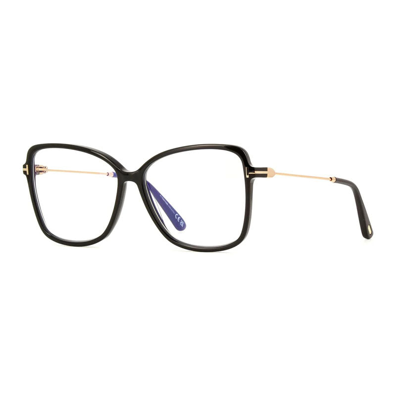 Tom Ford Eyeglasses Butterfly Full Rim, Shiny Black Frame and Clear Blue Light Block Lens FT5953-B001