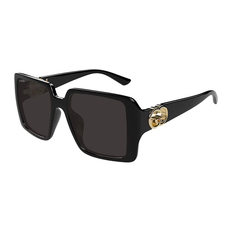 Gucci Sunglasses Square Full Rim, Shiny Black Frame and Grey Lens GG1692SA001