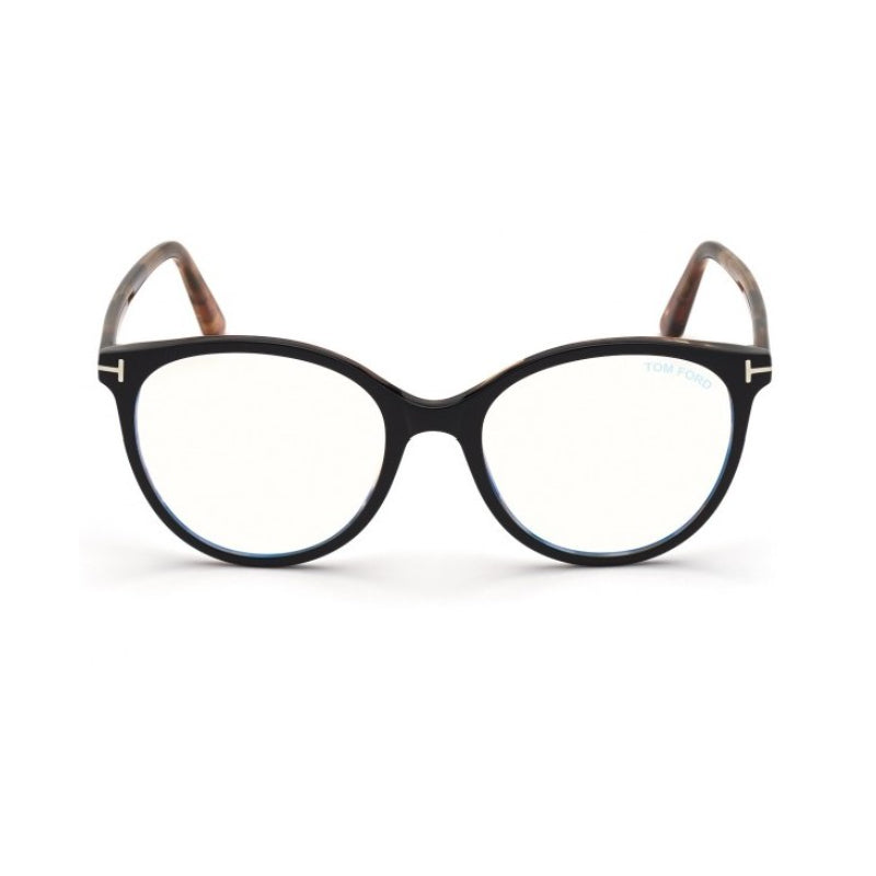 Tom Ford Eyeglasses Round Full Rim, Bilayer Black and Antique Pink Havana Frame and Clear Demo Lenses Lens FT5742-B005