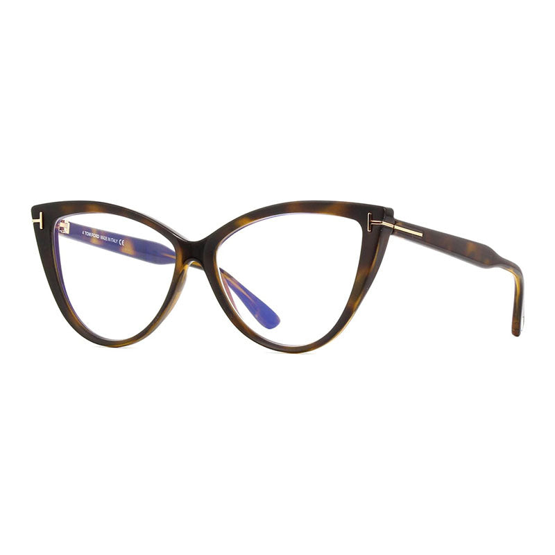Tom Ford Eyeglasses Cat Eye Full Rim, Dark Havana Frame and Clear Blue Block Lenses Lens FT5843-B052