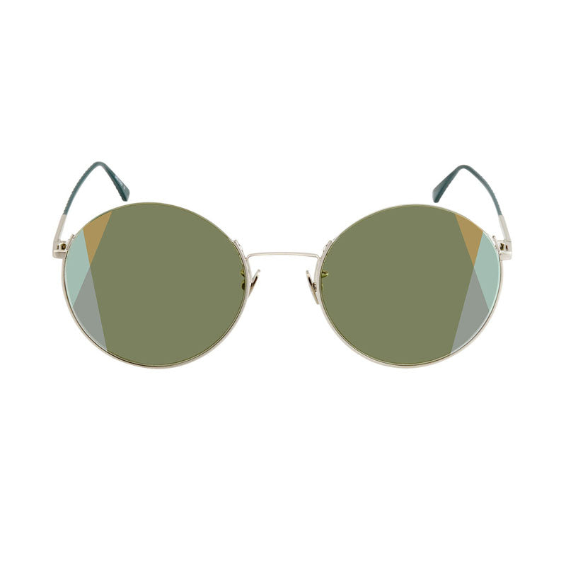 Bottega Veneta Sunglasses Round Full Rim, Silver Frame and Green Lens BV0246S004