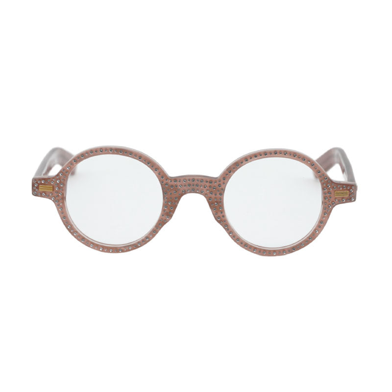 Valentino Eyeglasses Round Full Rim, Pink with White Stones Frame and Clear Demo Lens Lens VLX-185E