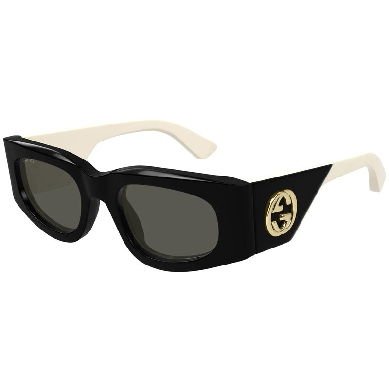Gucci Sunglasses Square Full Rim, Black/Ivory Frame and Grey Lens GG1664S001