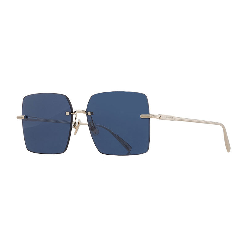 Ferragamo Salvatore Ferragamo Sunglasses Square Rimless, Gold Frame and Blue Lens SF311S743