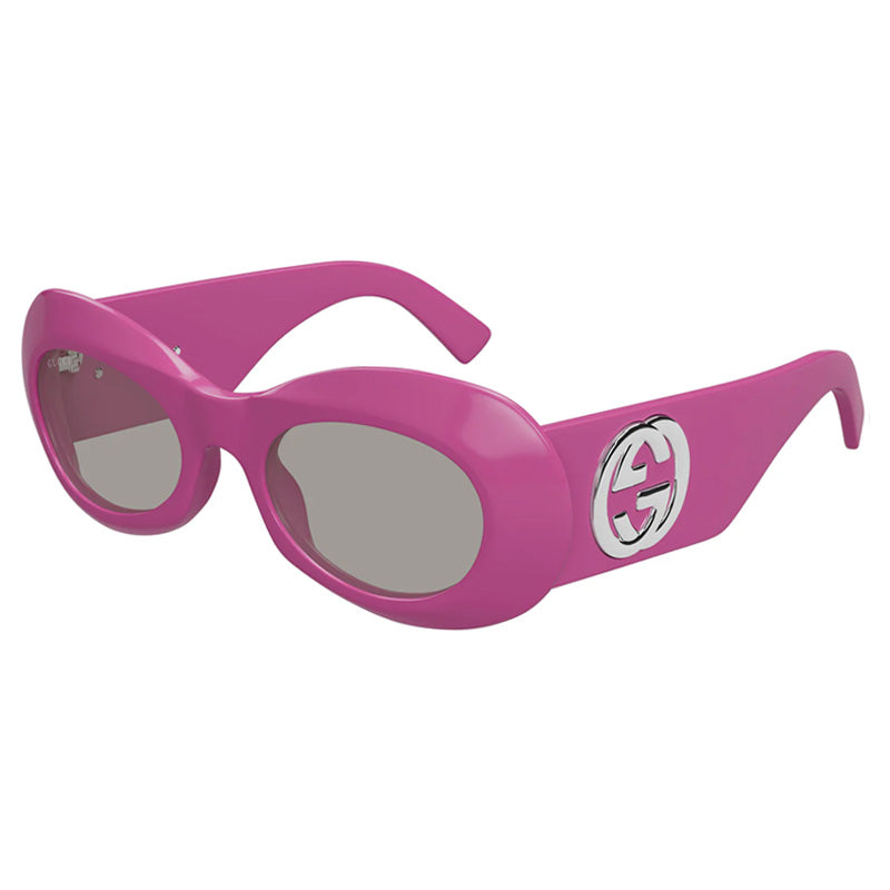 Gucci Sunglasses Oval Full Rim, Shiny Fuchsia Frame and Light Grey Lens GG1696S004