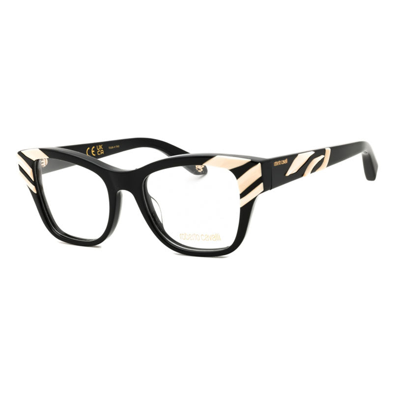 Roberto Cavalli Eyeglasses Rectangle Full Rim, Shiny Black Frame and Clear Demo Lenses Lens VRC025V700Y