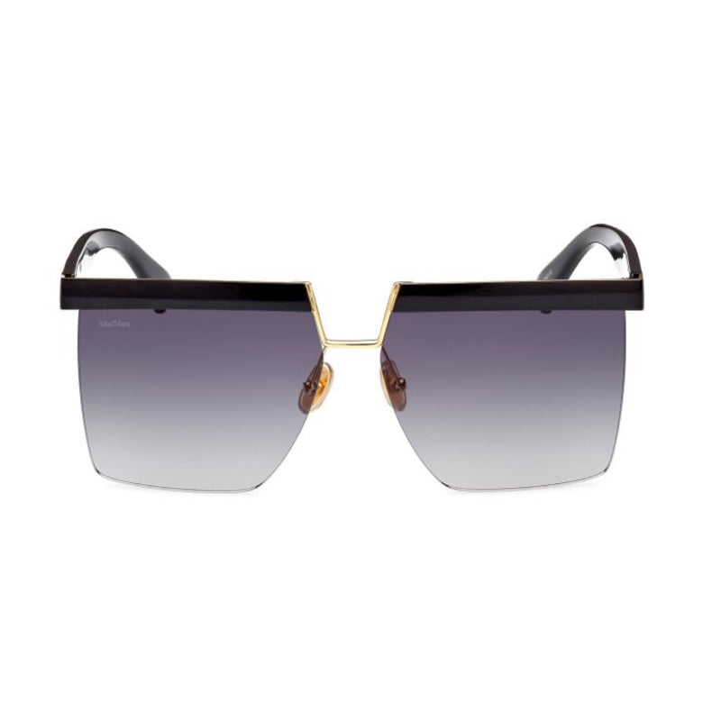 Max Mara Sunglasses Square Semi Rim, Shiny Black Frame and Smoke Gradient Lens MM007101A