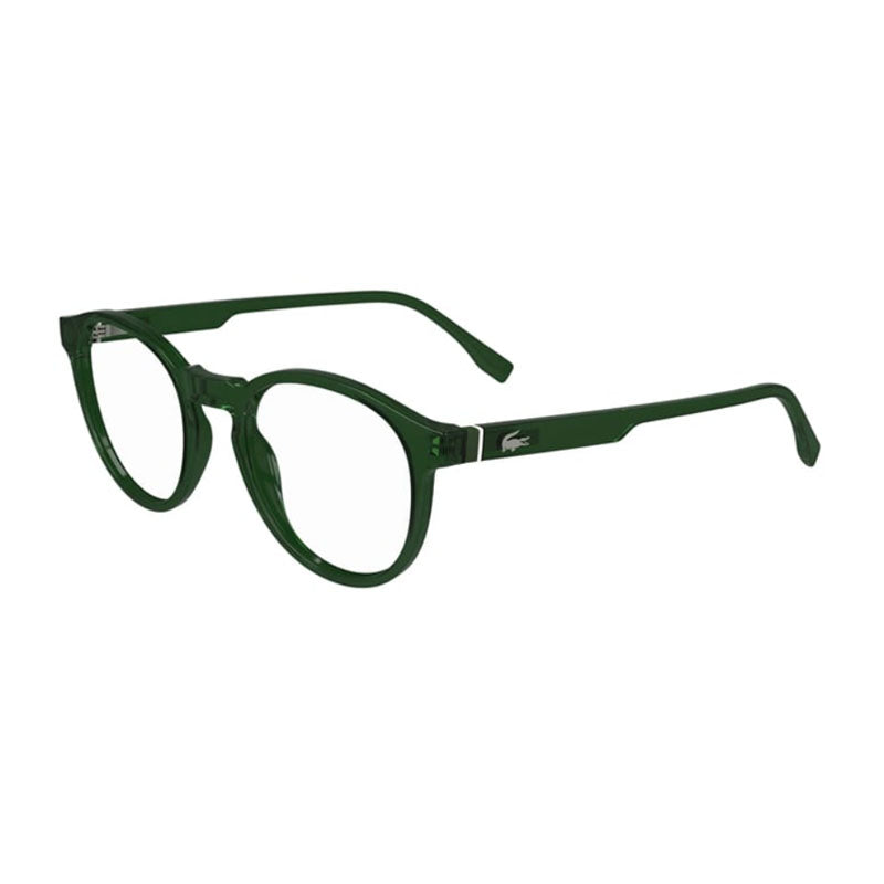 Lacoste Eyeglasses Round Full Rim, Transparent Green Frame and Clear Demo Lenses Lens L2950N301