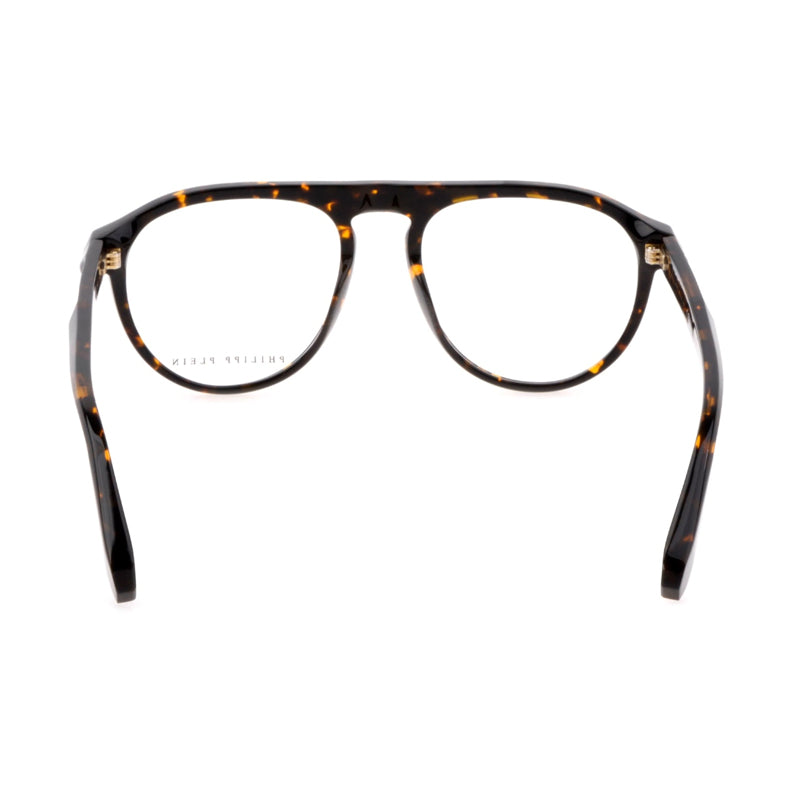 Philipp Plein Eyeglasses Aviator Full Rim, Shiny Dark Havana Frame and Clear Demo Lenses Lens VPP016M01AY
