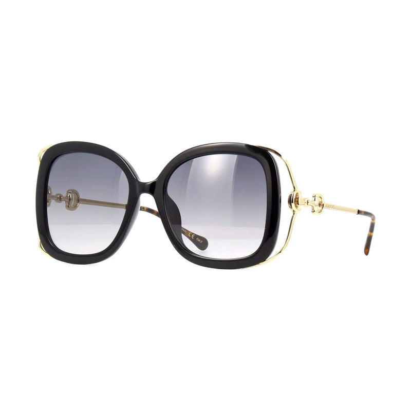 Gucci Sunglasses Butterfly Full Rim, Black Frame and Grey Gradient Lens GG1021S002