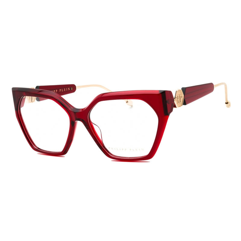 Philipp Plein Eyeglasses Geometric Full Rim, Red Frame and Clear Demo Lenses Lens VPP068S0V64