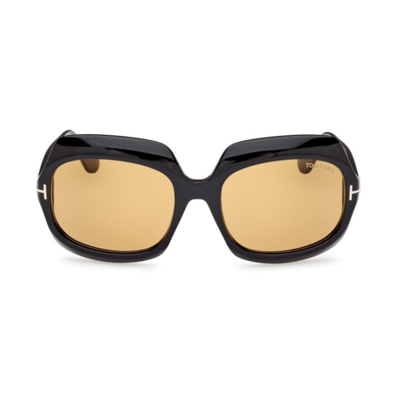 Tom Ford Sunglasses Rectangle Full Rim, Shiny Black Frame and Brown Lens FT115501E
