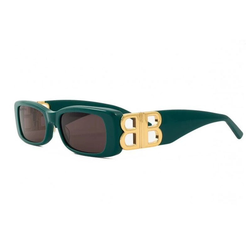 Balenciaga Sunglasses Rectangle Full Rim, Green Frame and Grey Lens BB0096S006