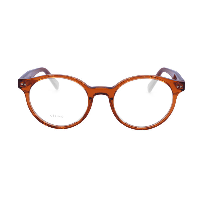 Celine Eyeglasses Round Full Rim, Transparent Orange Frame and Clear Demo Lenses Lens CL50008I042