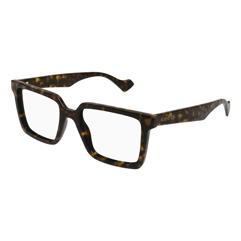 Gucci Eyeglasses Square Full Rim, Dark Havana Frame and Clear Demo Lenses Lens GG1540O002