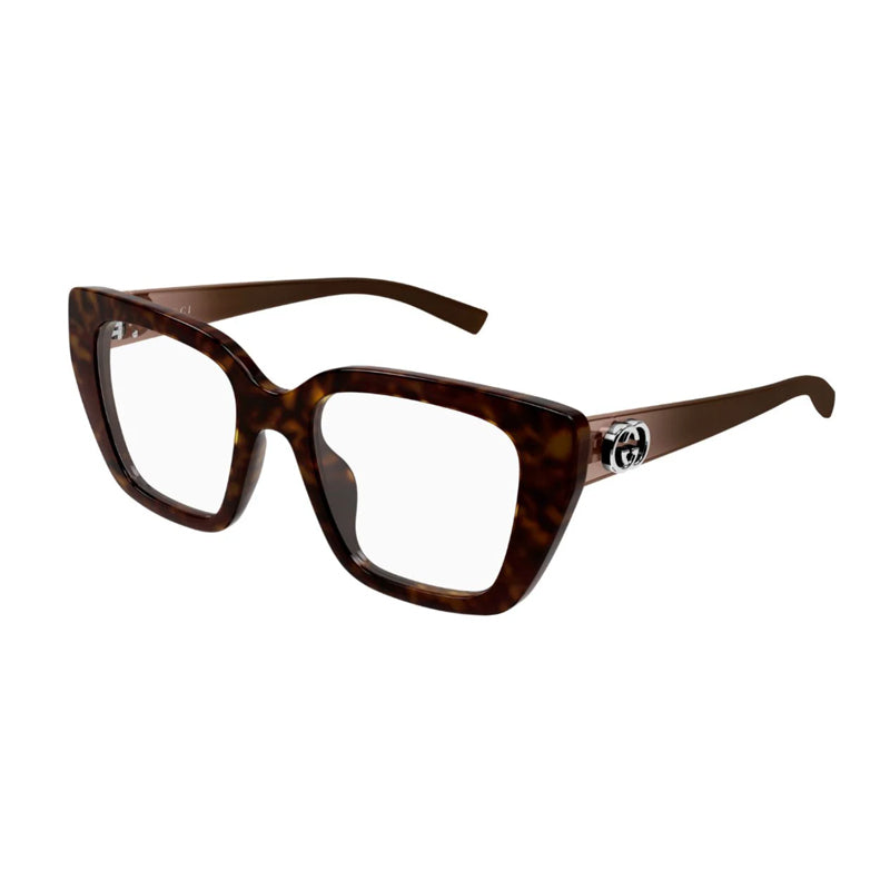 Gucci Eyeglasses Square Full Rim, Brown Havana Frame and Clear Demo Lens Lens GG2028O002