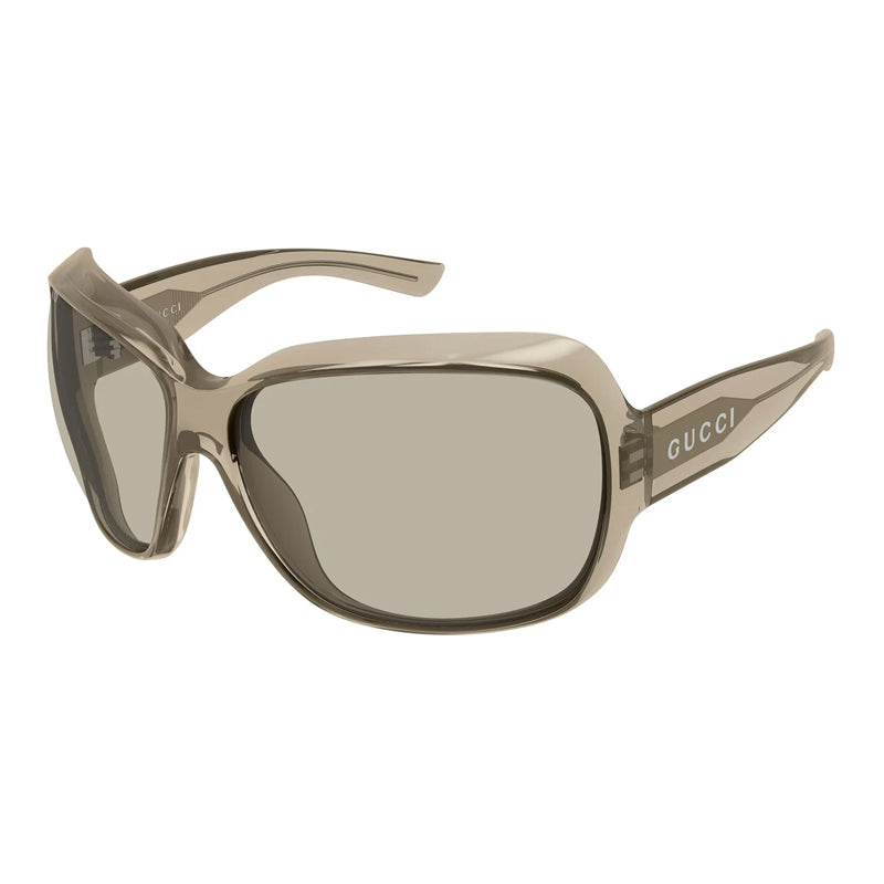 Gucci Sunglasses Rectangle Full Rim, Shiny Transparent Beige Frame and Beige Lens GG2176S006